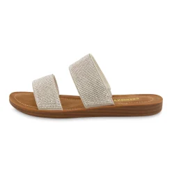 Slide Sandals | Flat Sandals>Cushionaire Alana Two Band Slide Sandal Silver