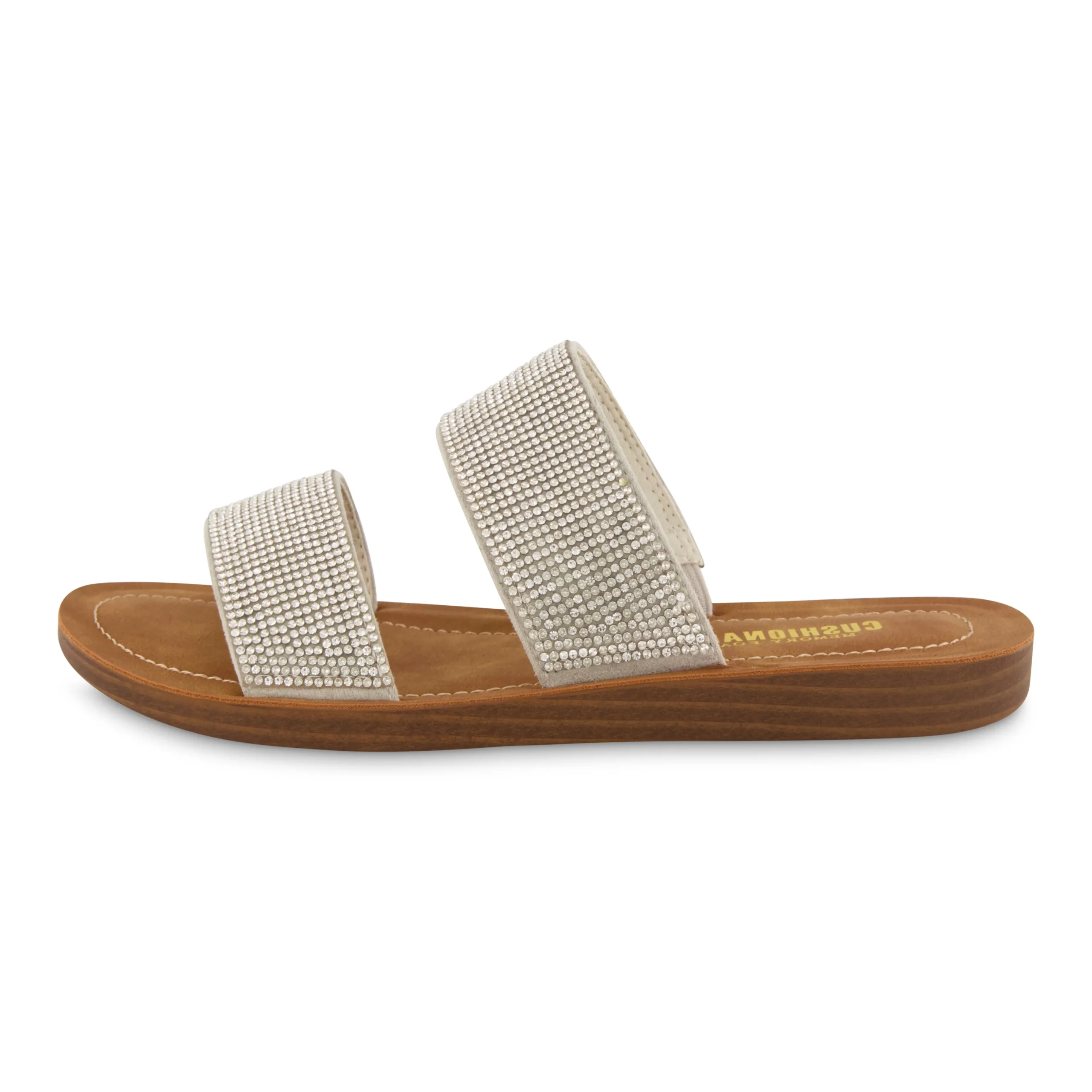 Slide Sandals | Flat Sandals>Cushionaire Alana Two Band Slide Sandal Silver