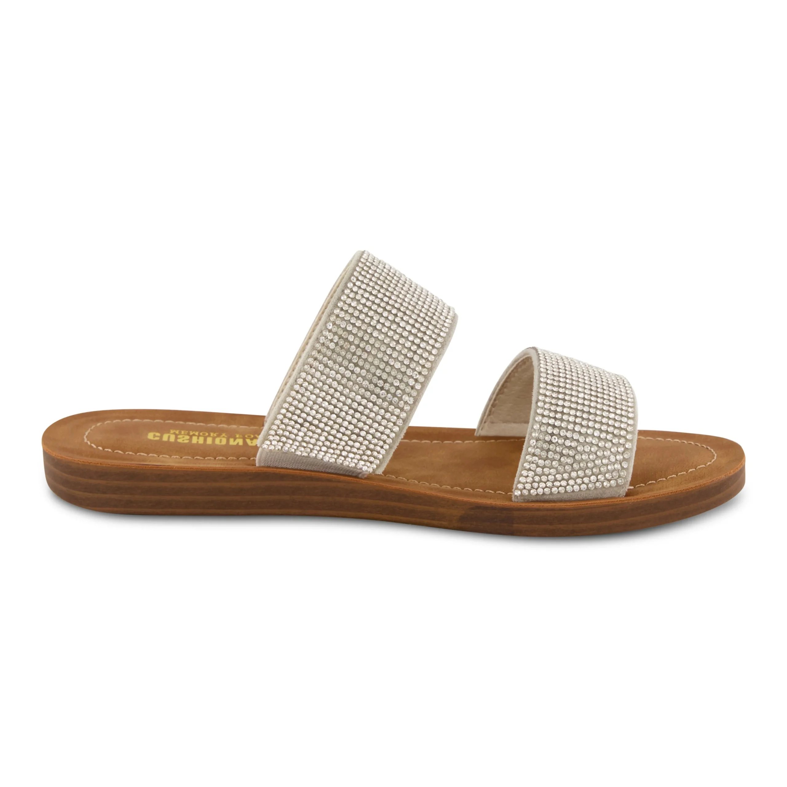 Slide Sandals | Flat Sandals>Cushionaire Alana Two Band Slide Sandal Silver