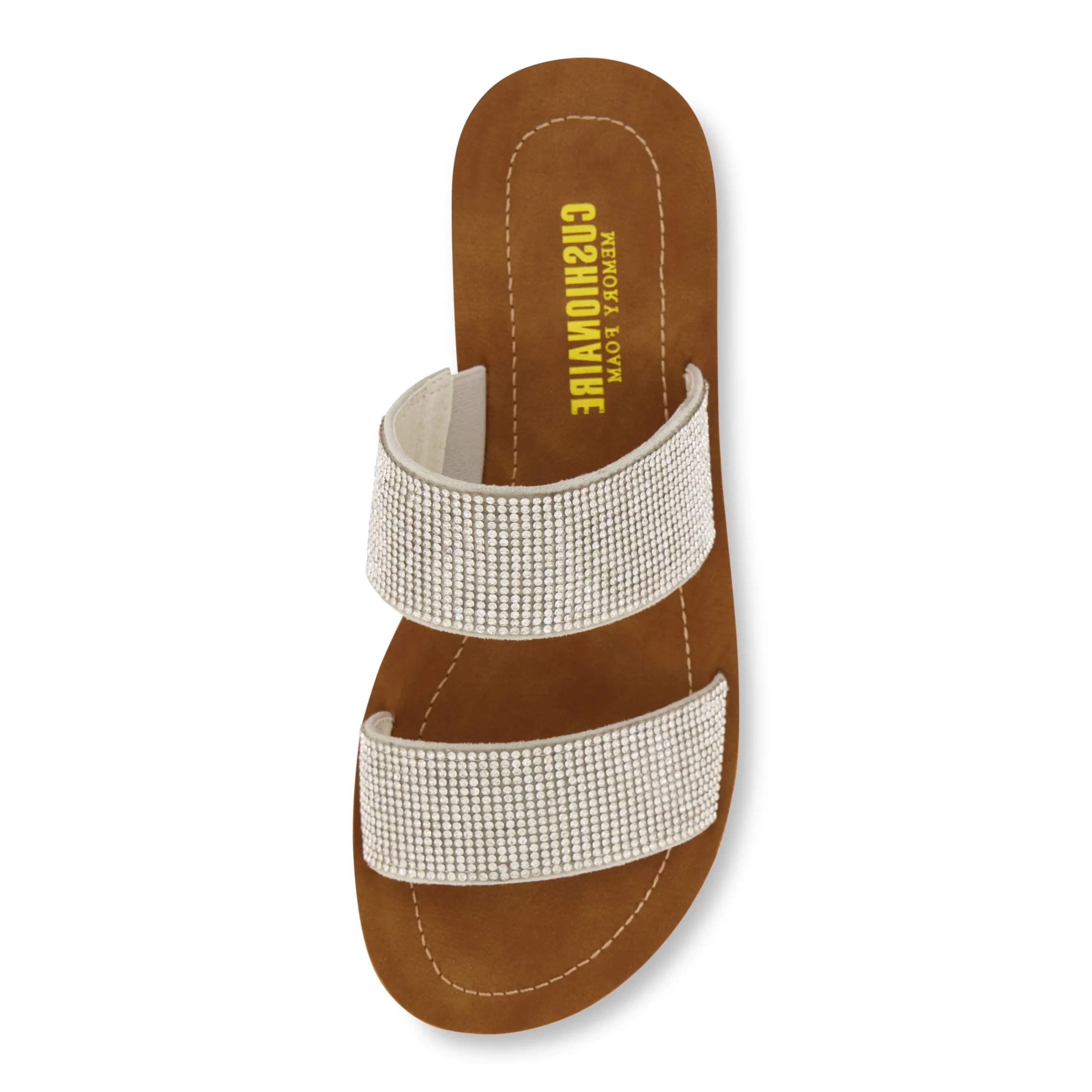 Slide Sandals | Flat Sandals>Cushionaire Alana Two Band Slide Sandal Silver