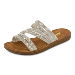 Slide Sandals | Flat Sandals>Cushionaire Anabel Rhinestone Sandal SilverSparkle