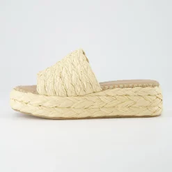 Slide Sandals | Platform Sandals>Cushionaire Core Raffia Platform Sandal Natural