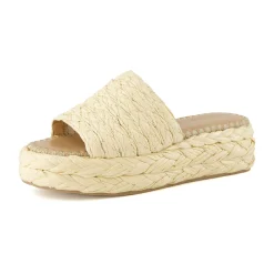 Slide Sandals | Platform Sandals>Cushionaire Core Raffia Platform Sandal Natural