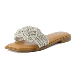Slide Sandals | Flat Sandals>Cushionaire Fortuna Braided Rhinestone Slide Sandal Silver