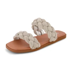 Slide Sandals | Flat Sandals>Cushionaire Natasha Braided Rhinestone Dress Sandal SilverSparkle