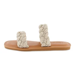 Slide Sandals | Flat Sandals>Cushionaire Shine Braided Rhinestone Dress Sandal SilverSparkle