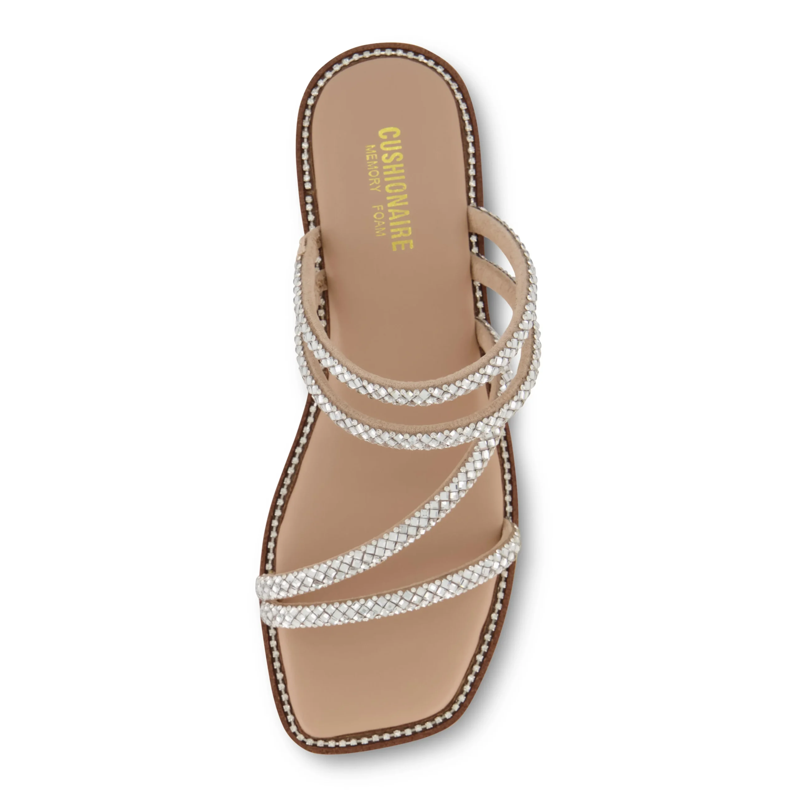 Slide Sandals | Flat Sandals>Cushionaire Varda Studded Strappy Sandal Silver
