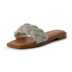 Slide Sandals | Flat Sandals>Cushionaire Verse Woven Rhinestone Slide Sandals SilverSparkle